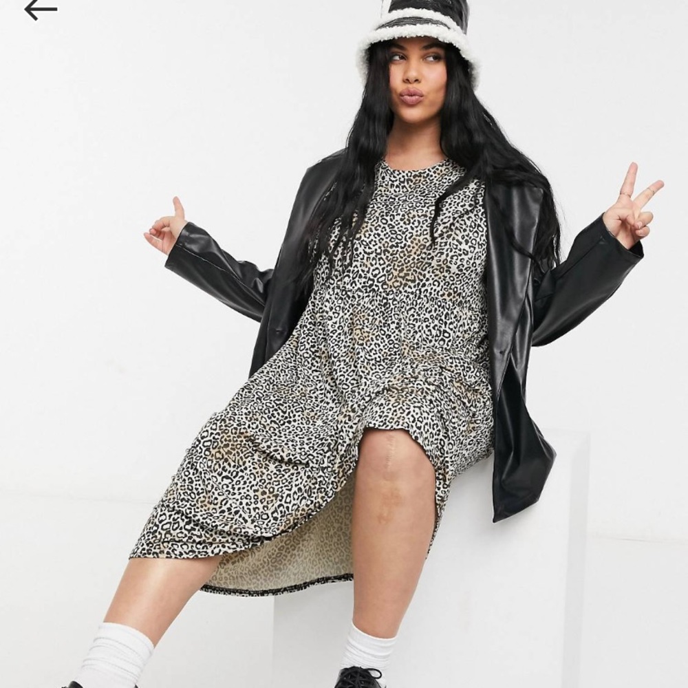 Midi smock dress is leopard print